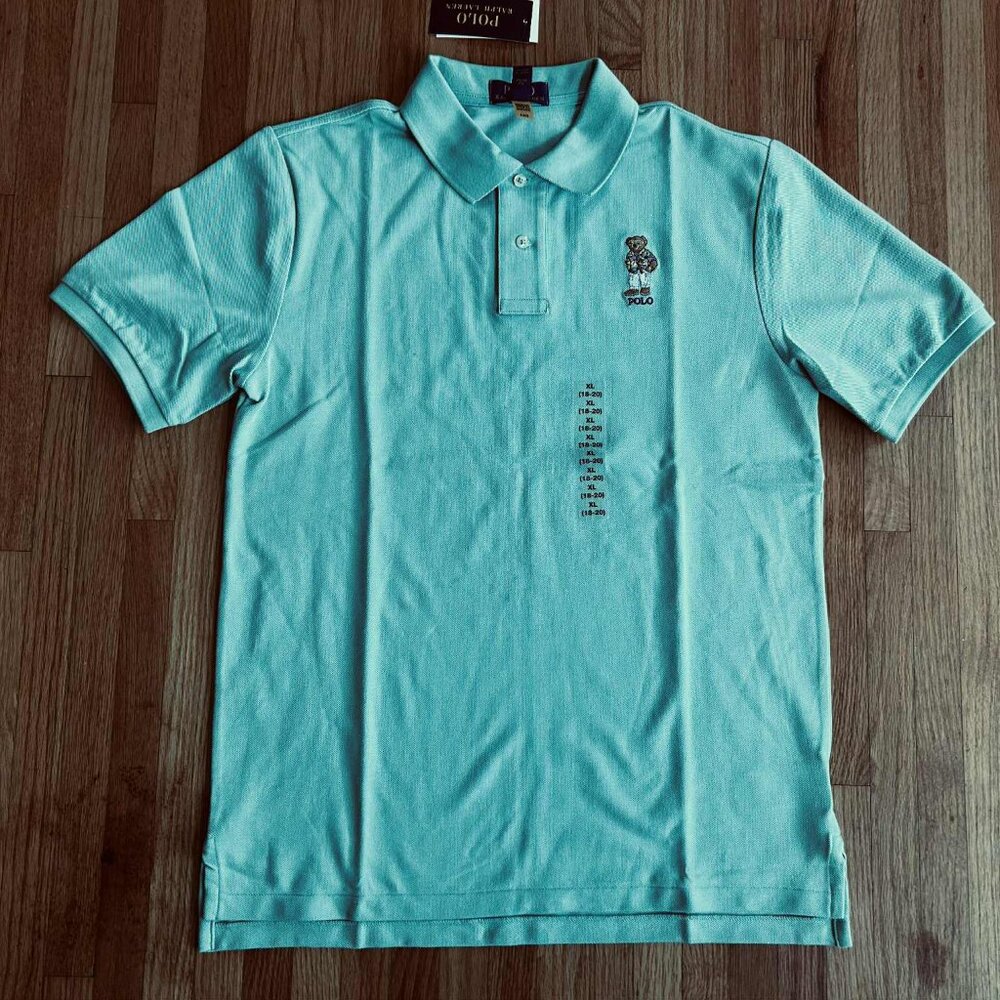 Ralph Lauren ( Polo ) tarquoise Bear patch boys polo shirt sz 18~20